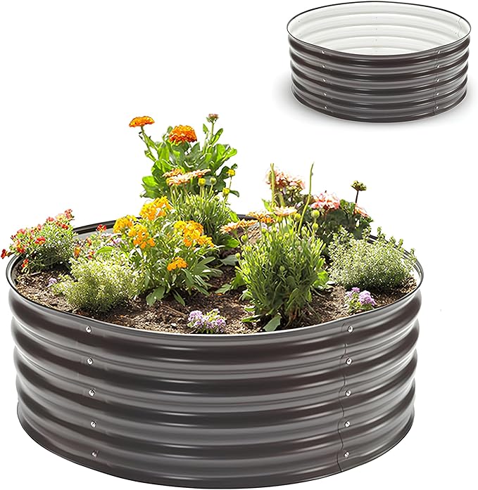 Epic Gardening 5-in-1 Modular Galvanized Raised Garden Bed Kit 15 Tall Metal Planter Box Durable Aluzinc Steel Raised Garden Bed Outdoor for Vegetables Herbs Flowers &amp Fruits - Round - Slate