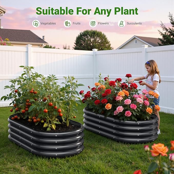 4X2X1 FT Oval Raised Garden Bed Metal Planter Box for Outdoor Gardening Easy Assembly Raised Bed for Vegetables Fruits Flowers(Dark Gray 1PC)