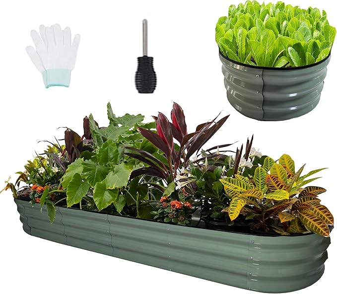 NestNature Modular Galvanized Raised Garden Bed Kits 12 Tall 10-in-2 Outdoor Metal Raised Planter Bed for Planting Plants Vegetables Fruits Flowers Herbs Gardening Ground Planter Box-Green