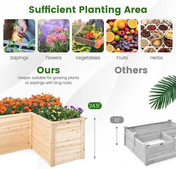 Raised Garden Bed L-Shaped Deep Planter Box with Open-Ended Base Outdoor Elevated Planter for Garden Patio Flowers Vegetables Backyard