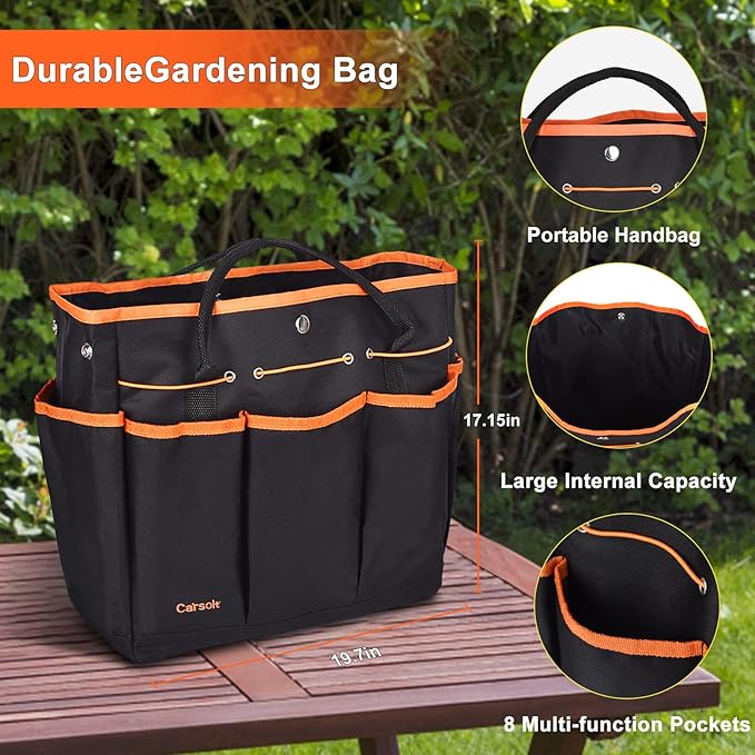 Garden Tools Set Carsolt 10 Piece Stainless Steel Heavy Duty Gardening Tools Set for Planting Pruning Gardening Kit with Durable Gardening Bag Gloves Gift Box Ideal Garden Gifts for Women Men(Orange)