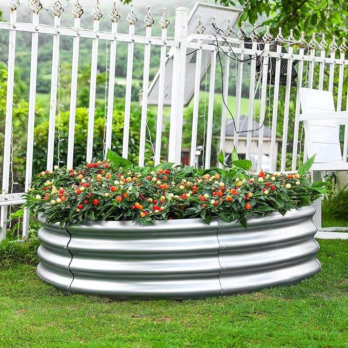 Land Guard Galvanized Raised Garden Bed 2Pcs Planter Raised Garden Beds Outdoor Round Clearance Raised Garden Beds for Gardening Vegetables 4x4x1ft……