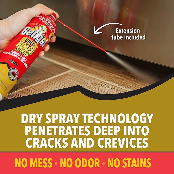 Bengal Gold Roach Spray - Odorless Stain-Free Bug Spray for Home - Prevents Reinfestation for Up to 6 Months - 11 oz 3 Pack