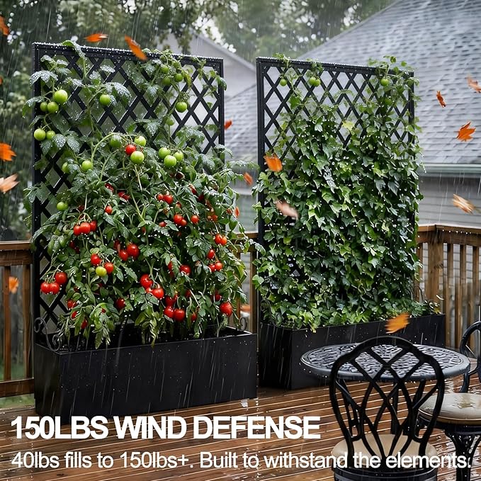 Metal Raised Garden Bed with Trellis Privacy Screen Planter Box for Climbing Plants 40 x 12 x 71 Inches Outdoor Standing Flower Bed with Drainage (Diamond)