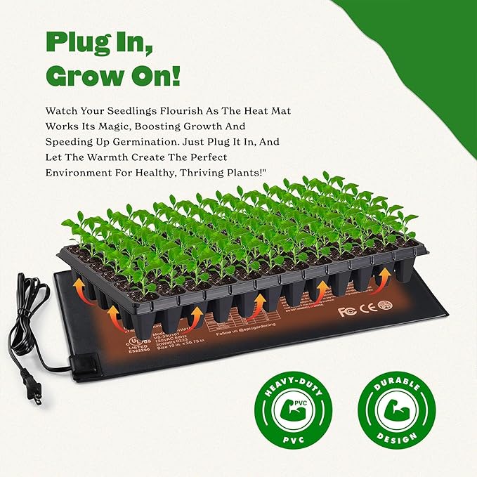 Epic Gardening Seed Starting Bundle - Heat Mat &amp Standard Full-Spectrum Grow Light | Heavy-Duty 10 x 20.75 Mat &amp Adjustable LED Light with Timer | Indoor Germination Seedling Growth &amp P