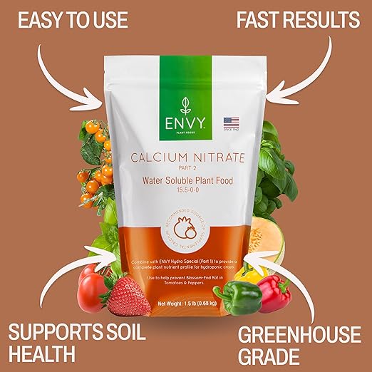 ENVY Solution Grade Calcium Nitrate (15-0-0) Prevents Blossom End-Rot from Calcium Deficiency in Tomatoes &amp Peppers (3.0 lb)