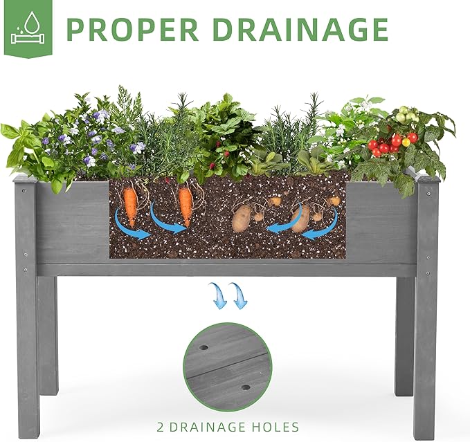 48x24x30 inch Raised Garden Bed with Legs Elevated Wooden Planter Box for Outdoor Plants Flowers Fruits Vegetable Herb Growing