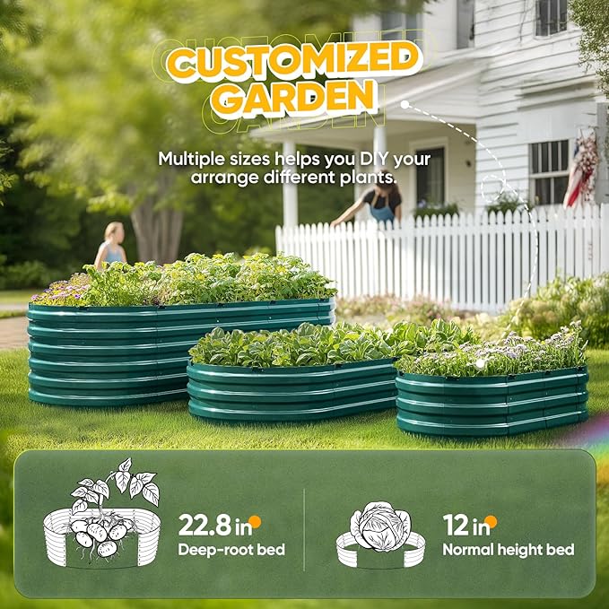 KING BIRD Raised Garden Bed Kit 2025 Upgraded Quick-Setup Galvanized Planter Garden Box Outdoor for Gardening Vegetables Flowers 74x36x12 in Green