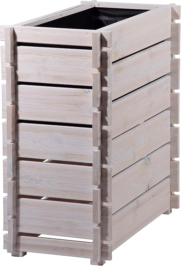 58441FSCe Raised Bed with Plug-In System Planter Box with Plant Film 79 x 37 x 79 cm Pine White