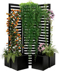 Privacy Screen with Planter Box - 3-Panel Freestanding Outdoor Room Divider 51x70x31 Inch Metal Garden Fence with 4 Self-Draining Raised Garden Beds for Patio Deck Yard Black