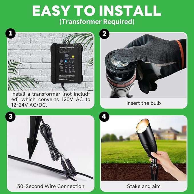 12V Landscape Spotlight Bundle - 6 Pack Spotlight 65FT 16/2 Cable Outdoor Waterproof LED Fixture for Garden Wall Tree with 5W 2700K Warm White MR16 Bulb