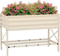 Outsunny Raised Garden Bed with Galvanized Steel Frame Storage Shelf and Bed Liner Elevated Planter Box with Legs for Vegetables Flowers Herbs Cream