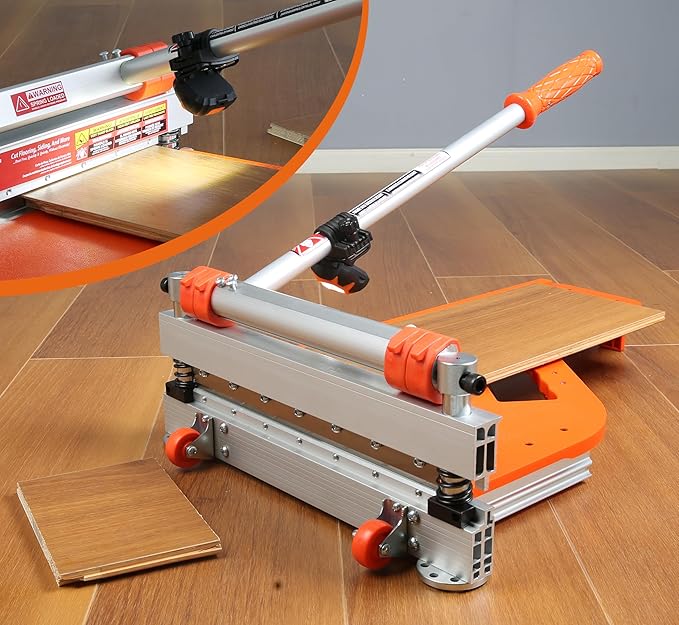 Laminate/Vinyl Floor Cutter 13” Vinyl Plank Cutter with Wheels – Easy Angle &amp Length Cutting Flooring Tools - Cuts Laminate Floor Engineered Wood LVP LVT VCT SPC WPC HSS Blade/LED Light