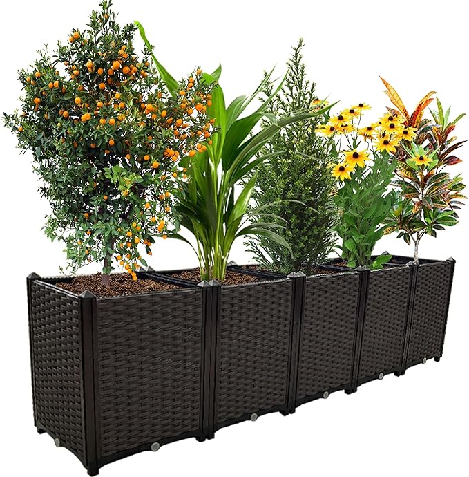 Large Planters for Outdoor Plants Rectangular Raised Garden Bed Elevated Planter Boxes Patio Balcony Deck for Planting Flowers Vegetables Tomatoes and Herbs