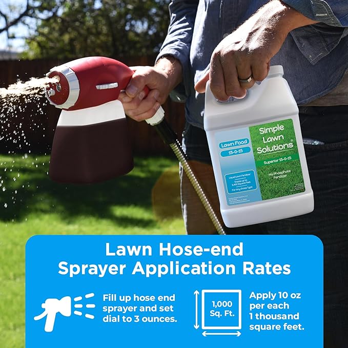 Superior 15-0-15 Liquid Lawn Fertilizer - Lawn Food for Growth &amp Green - Nitrogen Potassium Humic Fish &amp Seaweed - Any Grass Type- Simple Lawn Solutions - All Season- Concentrate (64 Ounce)