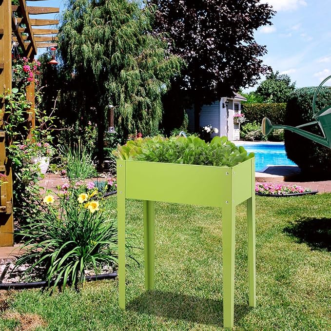 Giantex Raised Garden Bed Elevated Planter Metal Plant Box with Legs Standing Garden StandVegetables and Flowers Growing Container for Indoor and Outdoor Use (25 L x13 W x31.5 H)