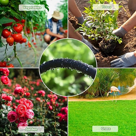 Customizable Soaker Hose System 1/2inch 75ft Rubber Hose with 50ft PVC Garden Hose Drip Irrigation Watering Hose with Reinforced Fittings for Flowers Bed Foundation Lawn Vegetable Tree