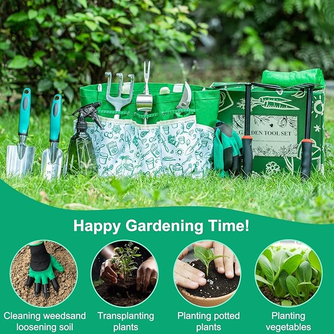 Garden Tool Set for Women 12pcs Heavy Duty Gardening Tools Cute Gardening Supplies Gifts for Women Mom Garden Hand Tools with Fashion Organizer Handbag Garden Tools for Gardening Planting Green
