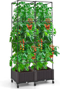 Giantex Set of 2 Raised Garden Bed with Tomato Cages 67” Adjustable Height Self Watering Planter Garden Box with Wheels Trellis for Climbing Plants Vegetable Flower