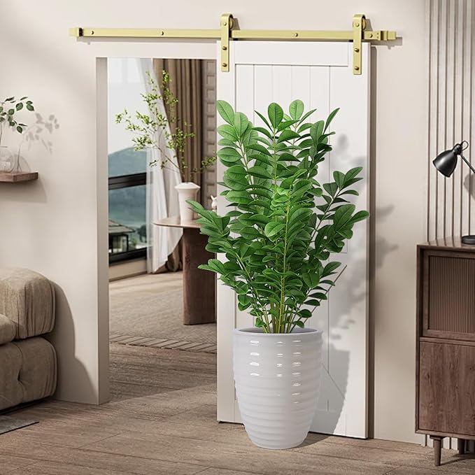 Handmade White Ceramic Planter 17 Diameter 1 Horizontal Ripple Ice Crack Pattern for Monstera and Fiddle Leaf Fig Indoor Outdoor Doorway Use Breathable Clay