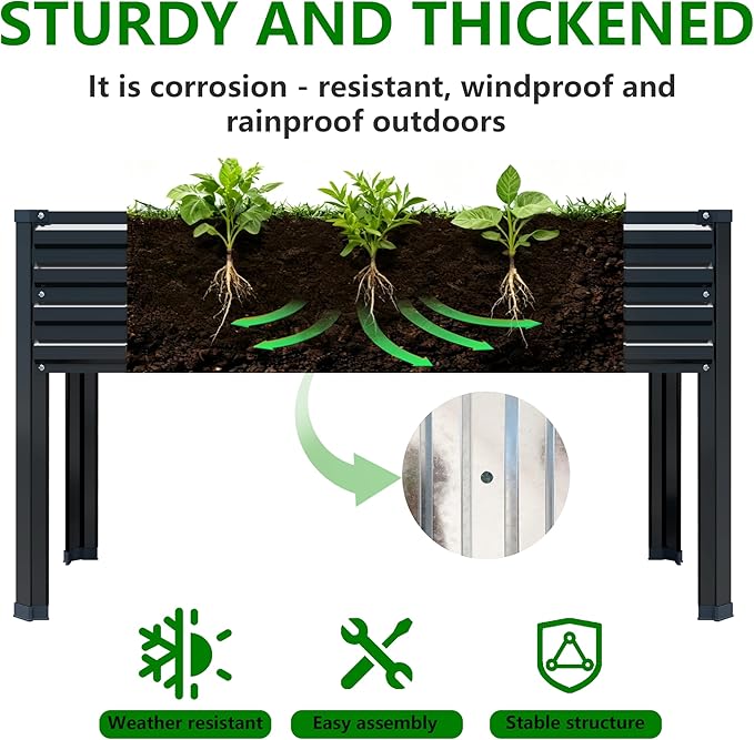 Vengarus Galvanized Raised Garden Bed Outdoor with Legs48×18×30in Metal Elevated Raised Planter Box for Backyard Patio Balcony 300lb CapacityBlack(2PCS)