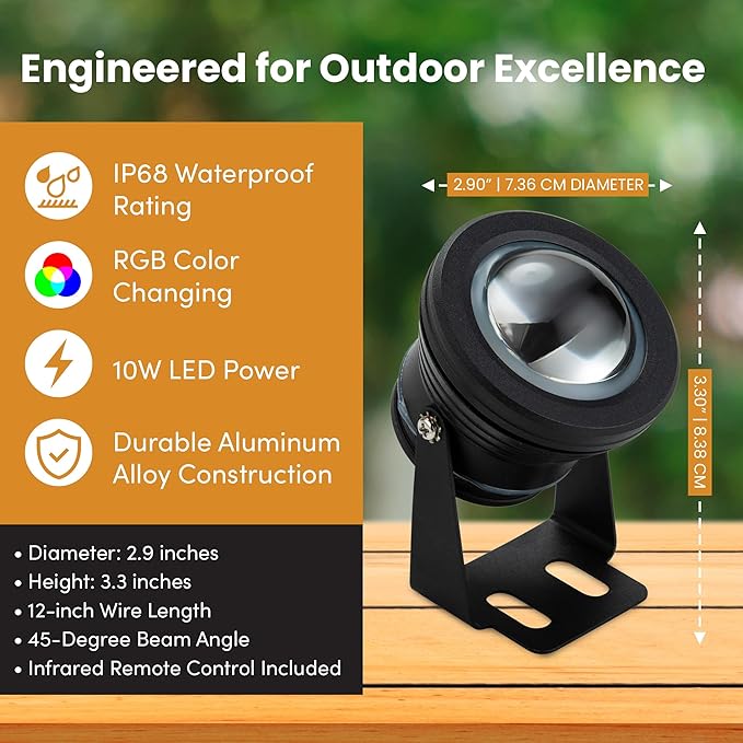 12Vmonster Color Changing RGB IP68 LED Outdoor Spot Light – 12V 10W Waterproof Garden Lighting – Multicolor Landscape Lighting for Yard Pathway and Lawn (Pack of 6)