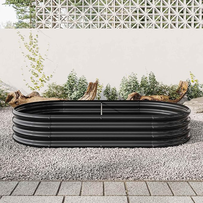 Raised Garden Beds Outdoor Oval Large Galvanized Metal Planter Box with Kit Above Ground Garden Bed for Vegetables Fruits and Flowers (Black 6×3×1)