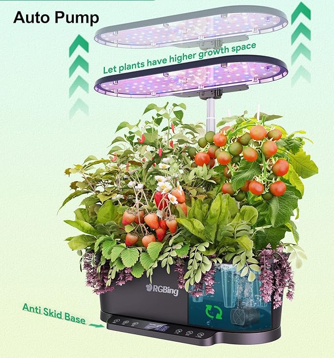 Hydroponic Growing System WiFi 15 Pods Indoor Garden with 5.5L Water Tank 76cm Adjustable Height Germination Kits App Controlled Garden Planter with LED Grow Light Pump System