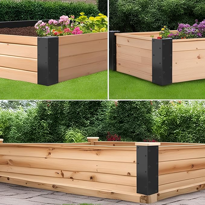 Set of 4 Metal Raised Garden Bed Corner Brackets - Rust Resistant Connectors with Matching Screws - Solid Metal Bed Corners for DIY Gardening