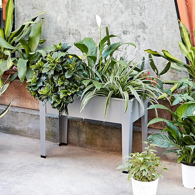 Metal Raised Garden BedRaised Planter Box with LegsHerbs and Vegetables Planter Suitable for Outdoor Patio Deck and Porch (Mini Gray)