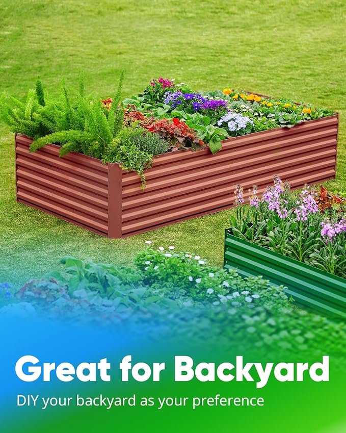 Quictent Galvanized Raised Garden Bed 8x4x2 Ft Tall Metal Planter Box for Vegetables Bottomless for Backyard 2 Tomato Cages Included 22.04 Deep Terracotta