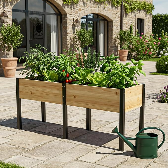 DoCred Raised Garden Bed 70.9 x 22.8 x 31.5 Large Elevated Wooden Horticulture Planter Box with Metal Legs Standing Growing Bed Planter for Gardening Balcony Backyard Patio