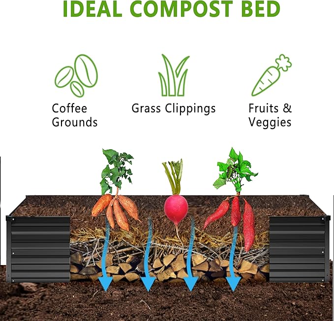 MGNO 2pcs 8x2x1FT Galvanized Raised Garden Bed-Outdoor Planter Box for Vegetables-Metal Garden BedRectangle Planting Box for HerbFlowerBlack