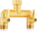EBH Garden Hose Splitter Full Flow Outdoor Faucet Splitter 2-Way High Flow Brass Heavy Duty Hose Splitter with Long Metal Handle。