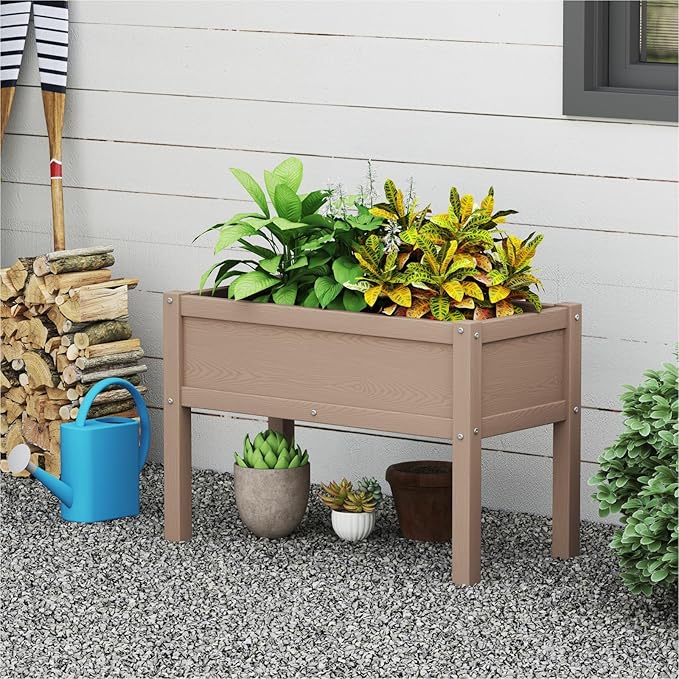 Small HDPE Raised Garden Bed Elevated Planter Box with Legs Outdoor All-Weather Planter Raised Beds for Seeds Herbs Flowers Vegetables (Brown)