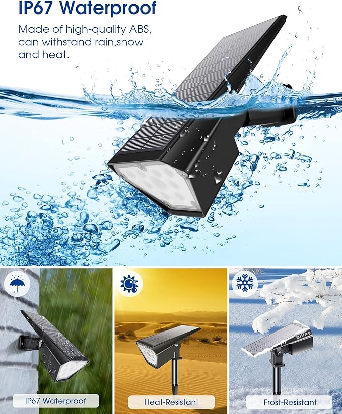 Biling Solar Spot Lights Outdoor 2-in-1 Solar Landscape Lights 12 LED Bulbs Solar Powered IP67 Waterproof Adjustable Wall Light for Patio Pathway Yard Garden Driveway Pool - Warm White