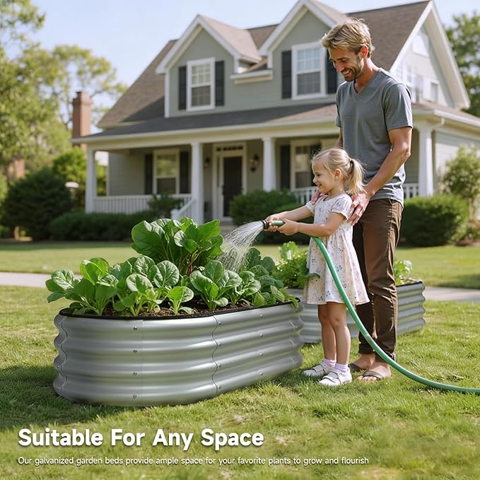 4x2x1 FT Oval Metal Raised Garden Bed Elevated Garden Planter Box Outdoor Trough Planter for Outdoor Plants Flower Vegetables Fruit Herbs (Silver 1PC)