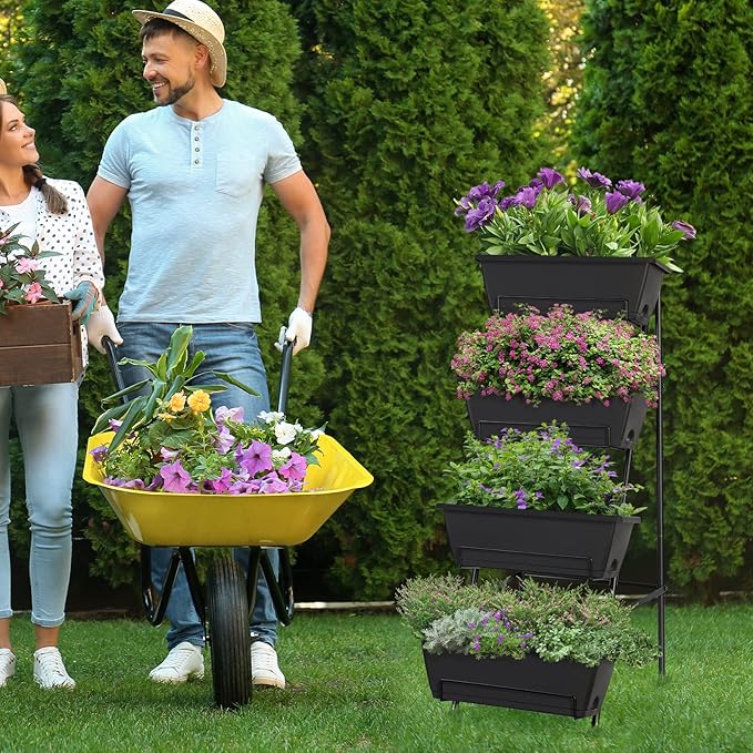 OYEAL Raised Garden Bed 4 Tier Vertical Garden Planters Indoor Outdoor Raised Planter Box with Legs Elevated Herb Garden Planter for Flowers Vegetables Plants Black