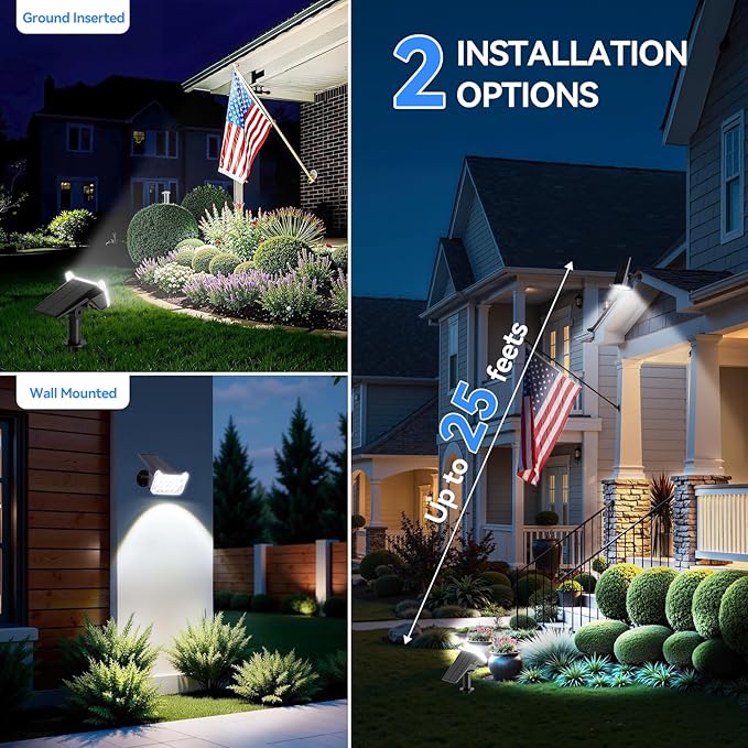 WdtPro Solar Spot Lights Outdoor Waterproof Bright Solar Lights Outdoor with 16 Extra-Large LEDs 3 Modes Landscape Spotlights 2-in-1 Solar Powered Light for Yard Flag Garden 4 Pack Cool White