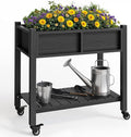 YITAHOME Raised Garden Bed HIPS Poly Wood Elevated Planter Box with Shelf &amp Wheels for Mobility Small Flower Box Stand for Patio Balcony Garden Backyard Black