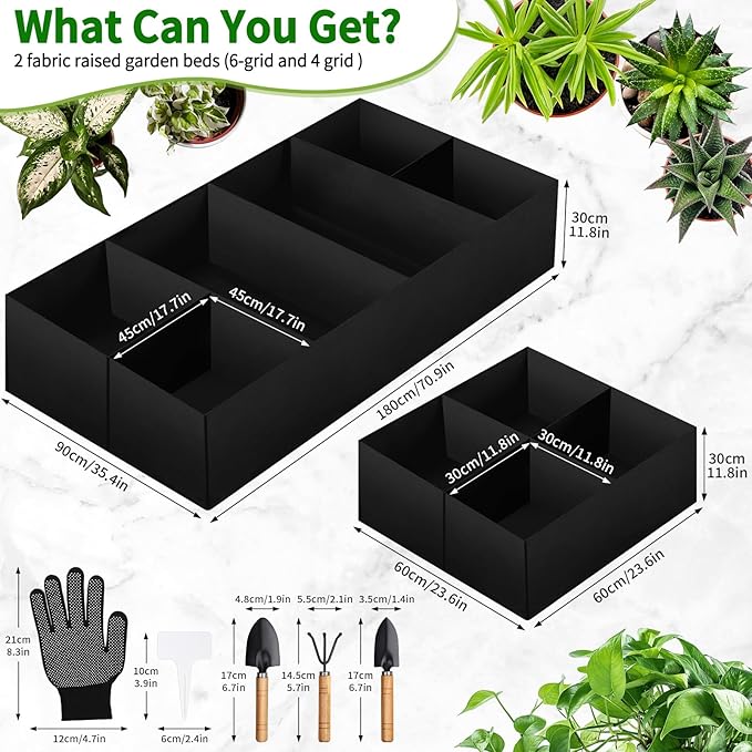 Fabric Raised Garden Bed Large Garden Grow Bags Rectangle Breathable Planting Containers with 4 Grids Reusable Heavy Pot Garden Tools for Vegetables Flowers Plants (6ft x3ft x1ft 128 Gallon Vol.)
