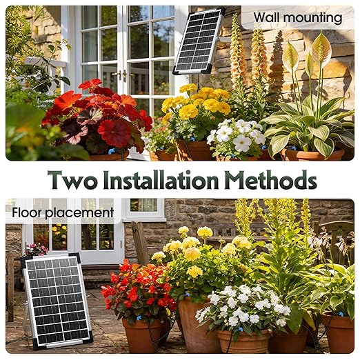 8W Solar Drip Irrigation System for Gardens DIY Automatic Drip Kit Supports Watering 30 Pots Includes 35m Drip Hose and 30 Emitters Suitable for Gardens/Greenhouses/Outdoor Irrigation Timer