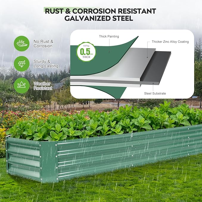 ZORMY 2 Pcs 8x2x1ft Galvanized Raised Garden Bed Outdoor Metal Planter Boxes with Easy Assembly Planter Raised Beds for Gardening Flower Plants Vegetable Herb - LotusGreen