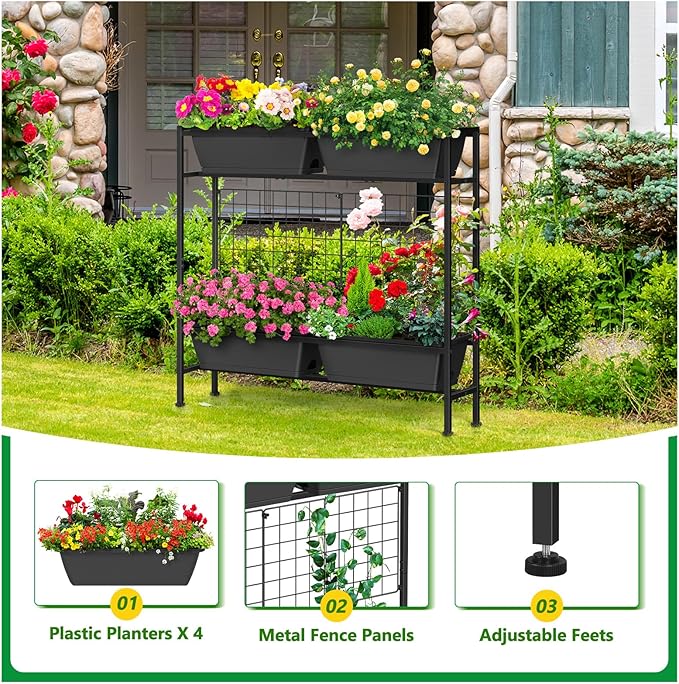 Raised Garden Beds with Legs Elevated Garden Planter Boxes with Trellis Raised Flower Boxes Patio Balcony Herb Garden Planter Beds Outdoor for Flowers Vegetables Gray