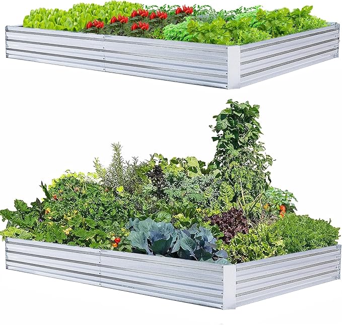 Large Garden Bed 8x4x1FT Set of 2 - Galvanized Steel Raised Planter Box for Vegetables Herbs &amp Flowers Outdoor Garden Beds Rust-Resistant &amp Durable