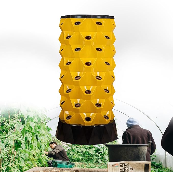 Hydroponics Indoor Garden Growing Sys-temAeroponic Vertical Tower Garden Farm Plants Fresh Herb Garden Fruits &amp Vegetables NurseryYellow-64holes