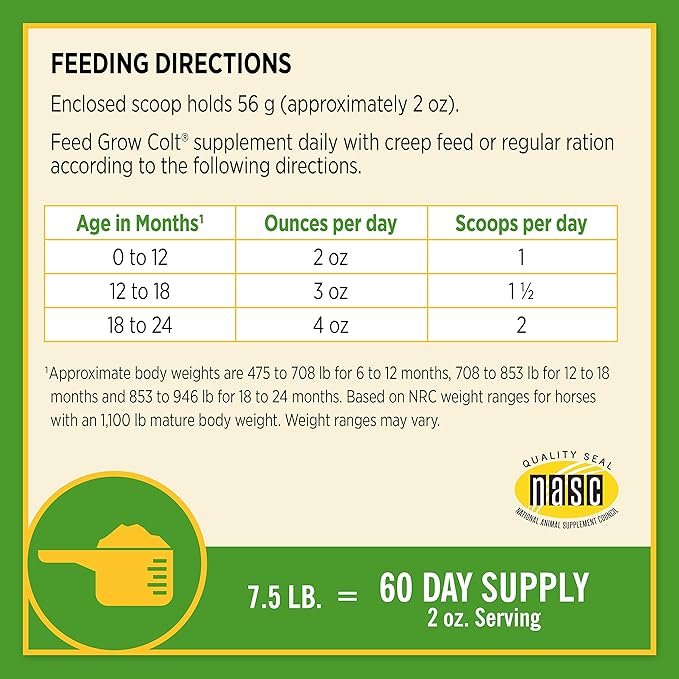 Farnam Grow Colt Supplement for Growth &amp Development Supports Normal consistent Growth in First Years of foal's Life 7.5 lbs. 60 Day Supply