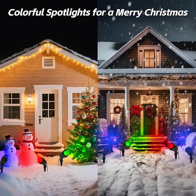 Spotlight Outdoor – 120V Plug-in 2700K Warm White LED Landscape Spot Lights with RGB 3 Lenses for Yard Garden Lawn&ampTree Decor IP67 Waterproof Perfect for Holidays&ampEveryday (2 Pack Black)
