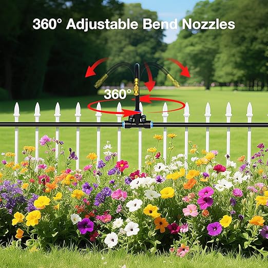 MIXC 100Ft 1/4 Drip Irrigation System2026-Upgrade Garden Irrigation Kit with 16pcs Adjustable Copper NozzlesAutomatic Atomizing Watering Sprinkler System for OutdoorRaisedbedLawnGreenhouse