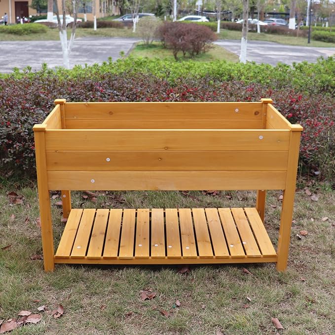 Raised Garden Bed Planter Box with Legs &amp Storage Shelf Wooden Elevated Vegetable Growing Bed for Flower/Herb/Backyard/Patio/Balcony 48.5x30x24.4in